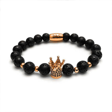 Man Bracelet - Men's Beaded Bracelets - Rose Gold Crown with Lava Stones Mens Bracelet Bracelet XS (14-15cm) Brother & Sisters